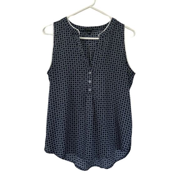 Ann Taylor LOFT Womens‎ Small Layering Blouse Navy & White Sleeveless Top Collar - Picture 1 of 10